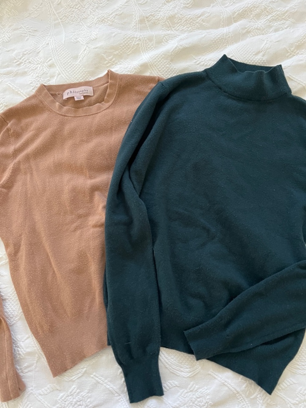 Philosophy+Milano bundle Taupe Cowl Sweater & Forest Green Turtleneck Set